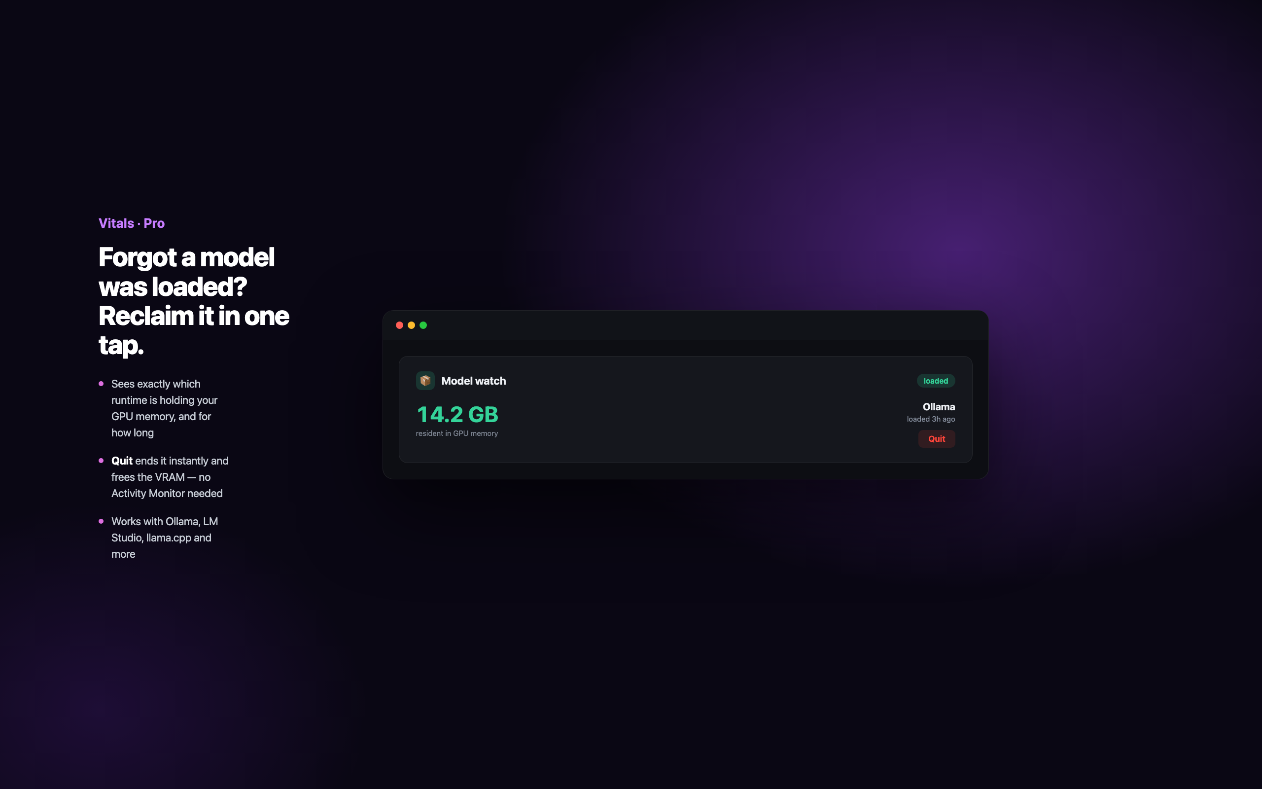 One-tap VRAM reclaim from Model watch